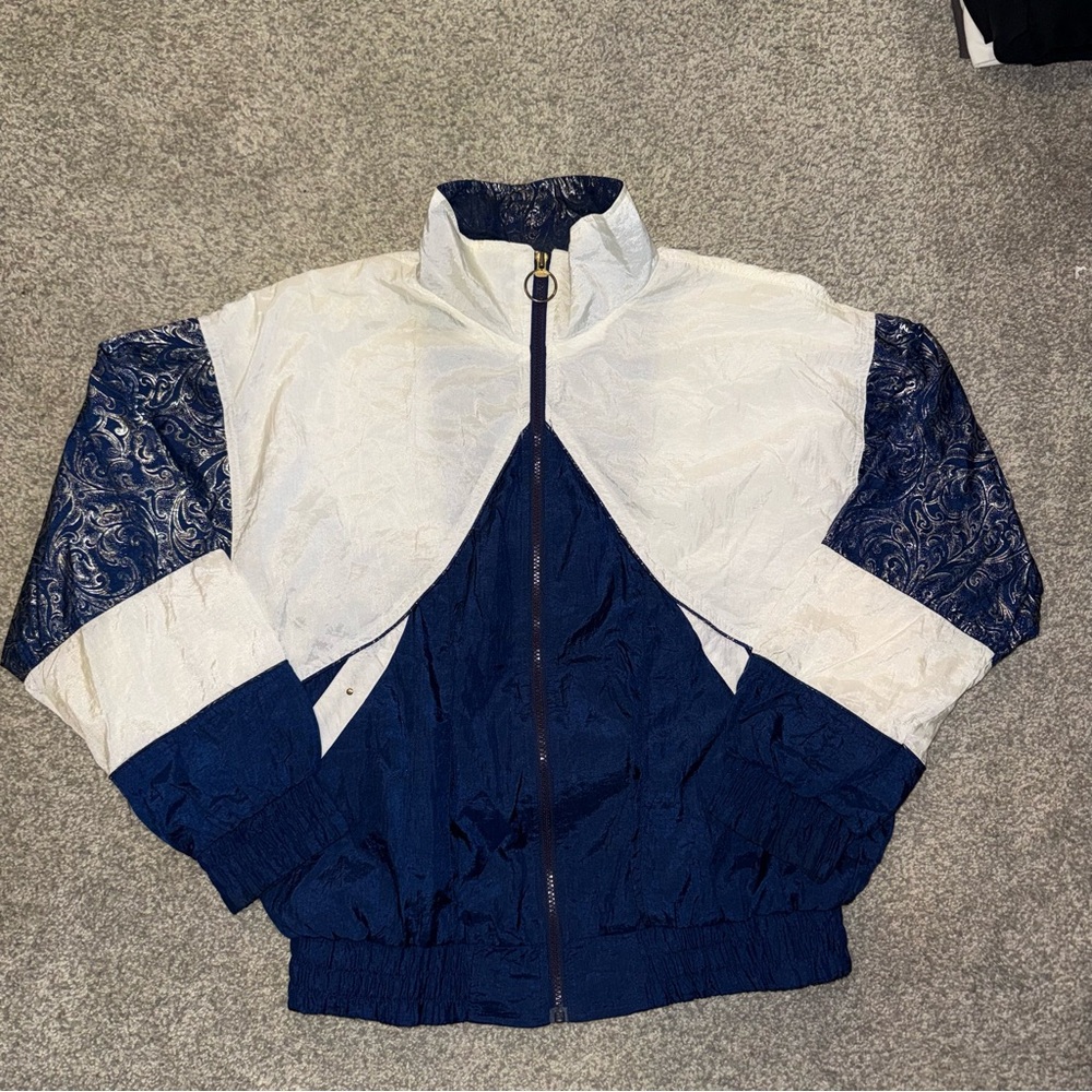 Vintage Westside Collection Colorblock Navy and White Women's Track Jacket